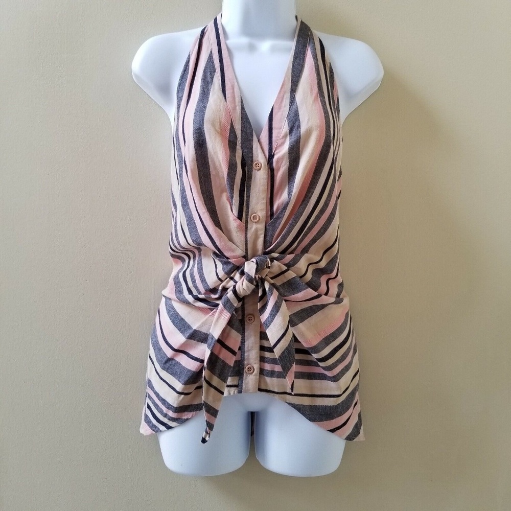 Drew Sleeveless Blouse Linen Button Down Tie Front